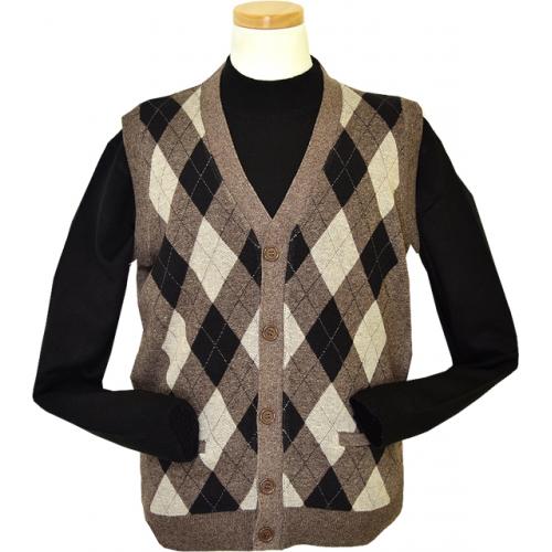 Pronti Taupe / Black / Beige Diamond Design V-Neck Cardigan Sweater Vest K1679